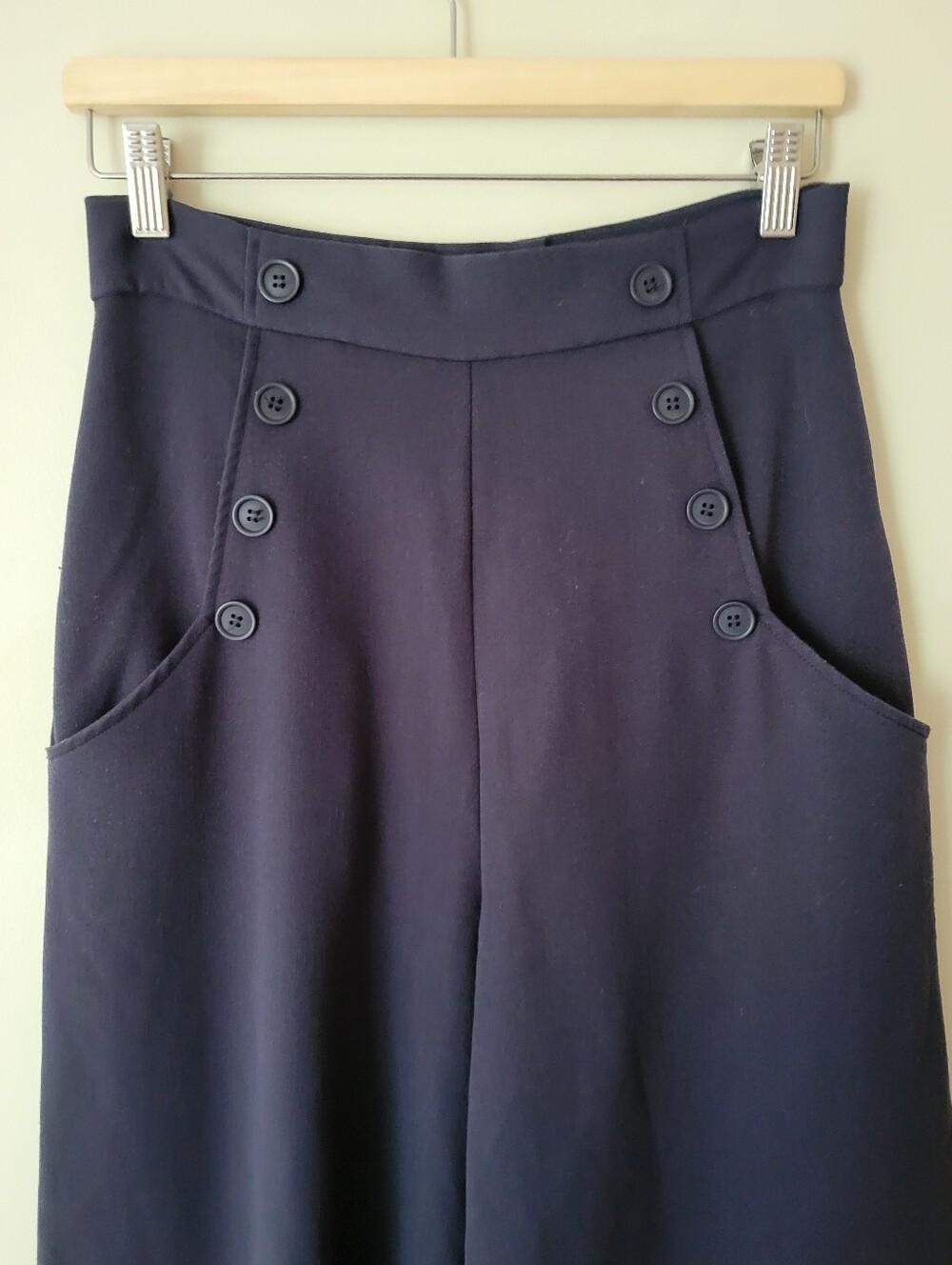 Hell Bunny Retro Carlie Swing Wide Leg Sailor Pants Navy Trousers Size Small - Picture 4 of 8
